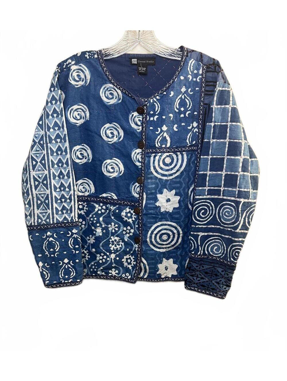 Casual Studio Vintage Quilted Patchwork Jacket Indigo Blue Boho Kantha Large